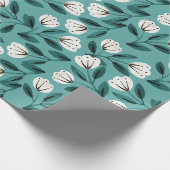 Groenblauw en witte bloemen cadeaupapier (Hoek)