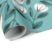 Groenblauw en witte bloemen cadeaupapier (Rol Hoek)