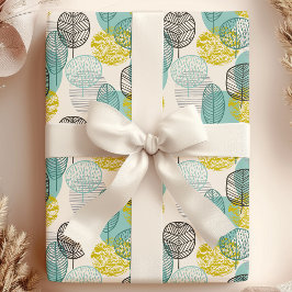 Groenblauw & Gouden Herfstbladeren Cadeaupapier
