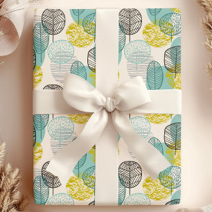 Groenblauw & Gouden Herfstbladeren Cadeaupapier