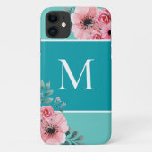 Groenblauw | Monogram Floral-Hoesje-Mat kleurenblo Case-Mate iPhone Case (Achterkant)