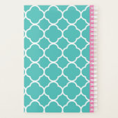 Groenblauw Quatrefoil Patroon Aangepaste Roze Mono Planner (Achterkant)