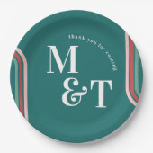 Groenblauw | Retro Seventies Stripes | Weddenschap Papieren Bordje (Voorkant)