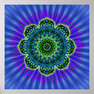 Groenblauw van Mandala   koningsbloem Poster