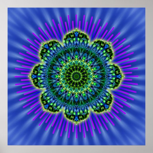 Groenblauw van Mandala | koningsbloem Poster (Voorkant)