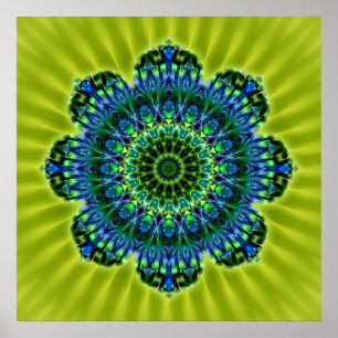 Groenblauw van Mandala   lichtgroene bloem Poster