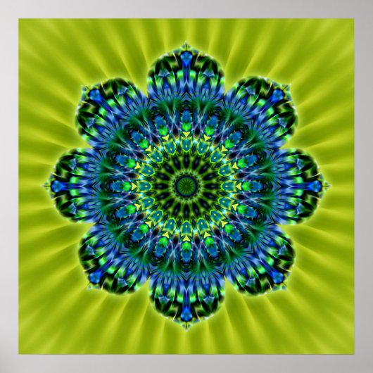 Groenblauw van Mandala | lichtgroene bloem Poster (Voorkant)