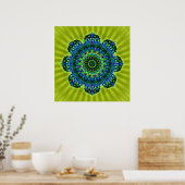 Groenblauw van Mandala | lichtgroene bloem Poster (Keuken)
