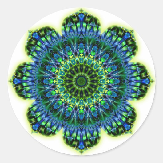 Groenblauw van Mandala Ronde Sticker (Voorkant)