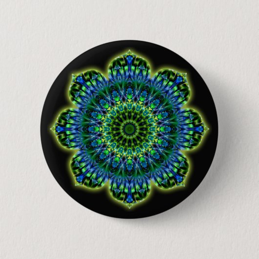 Groenblauw van Mandala | zwart Ronde Button 5,7 Cm (Voorkant)