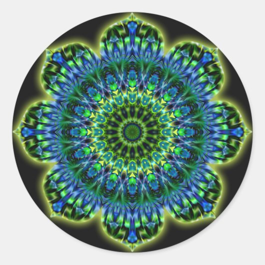 Groenblauw van Mandala | zwart Ronde Sticker (Voorkant)