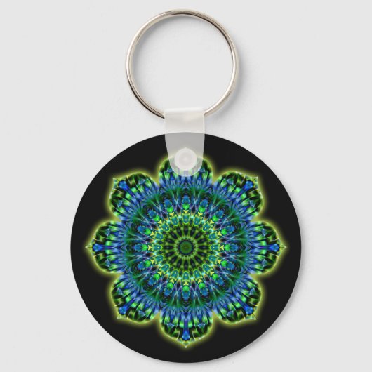 Groenblauw van Mandala | zwart Sleutelhanger (Voorkant)