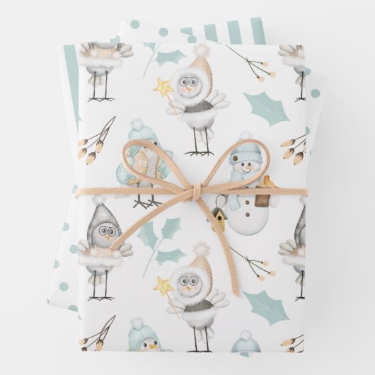 Groenblauw | wit | Kerstfeestdag Inpakpapier Vel (In situ)