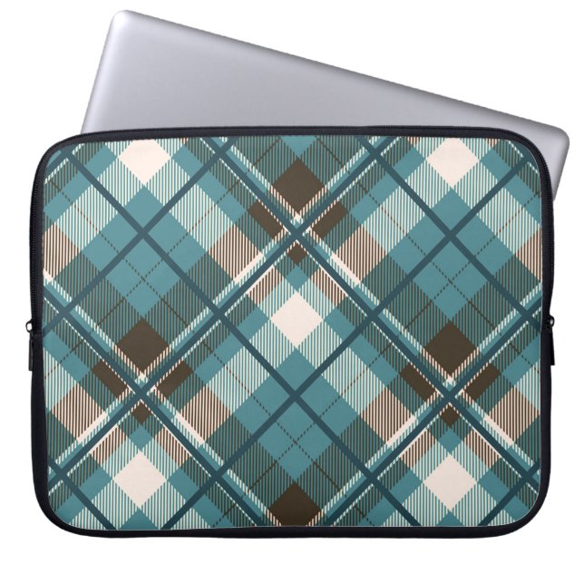 Groenblauwe bruine ruit laptop sleeve (Voorkant)