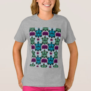 Groenblauwe en groene zeeschildpad lotuspatroon t-shirt