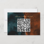 Groenblauwe en verbrande oranje aquarel QR-code RS RSVP Kaartje (Achterkant)