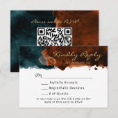 Groenblauwe en verbrande oranje aquarel QR-code RS RSVP Kaartje (Voorkant / Achterkant)