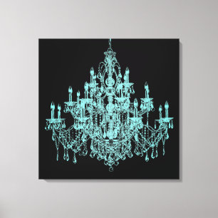 Groenblauwe Kroonluchter Canvas Muur Kunstprint Afdruk