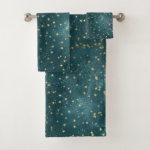 Groenblauwe nachthemel teal gouden sterrenpatroon