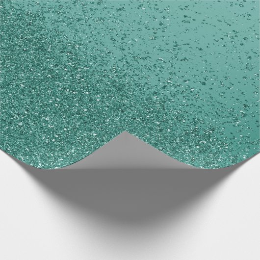 Groenblauwe namaak glitters  cadeaupapier (Hoek)