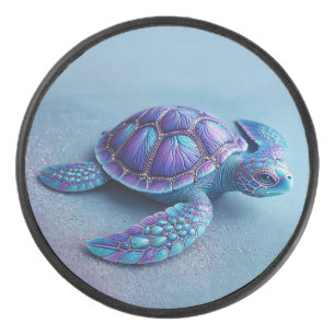 Groenblauwe Paarse Schildpad Kleurrijke Zeeschildp Hockey Puck