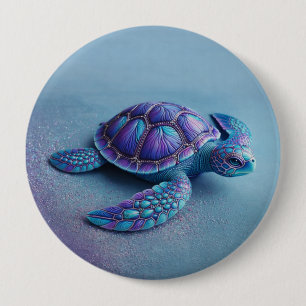 Groenblauwe Paarse Schildpad Kleurrijke Zeeschildp Ronde Button 4,0 Cm