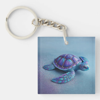 Groenblauwe Paarse Schildpad Kleurrijke Zeeschildp Sleutelhanger