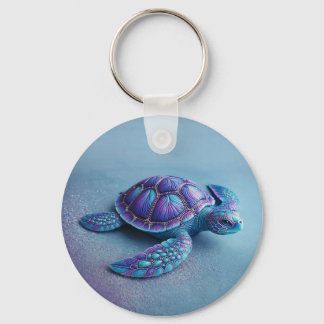 Groenblauwe Paarse Schildpad Kleurrijke Zeeschildp Sleutelhanger