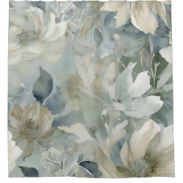 Groenblauwe Saliegroene Beige Waterverf Bloemendes Douchegordijn