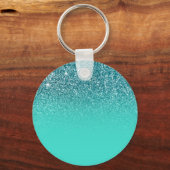 Groenblauwe Turquoise Glitter Ombre Monogram Sleutelhanger (Achterkant)