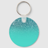 Groenblauwe Turquoise Glitter Ombre Monogram Sleutelhanger (Achterkant)