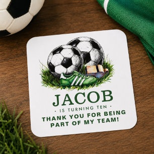 Groenblauwe Voetbal Kids Waterverf Vierkante Sticker