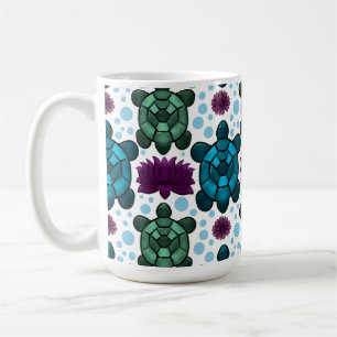 Groenblauwe zeeschildpadden lotuspatroon koffiemok