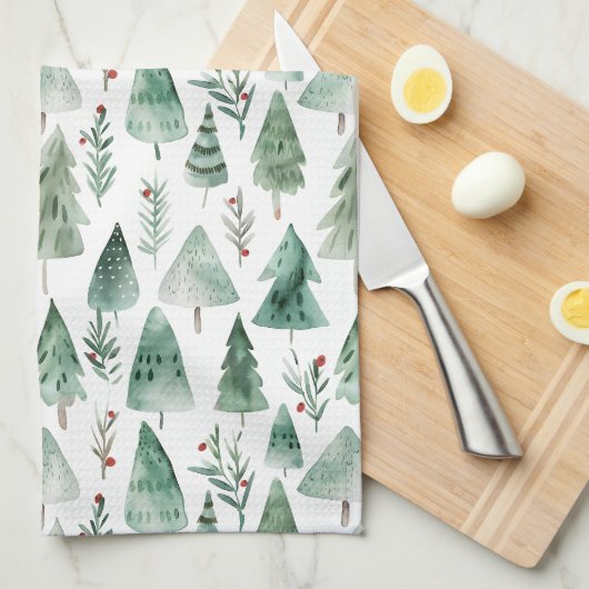 Groenblijvend bos watercolor keukendoek theedoek (Quarter Fold)