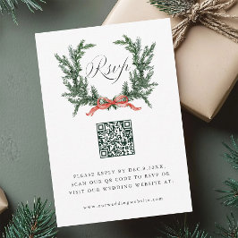 Groenblijvende dennenkrans Huwelijks QR-code RSVP Kaartje