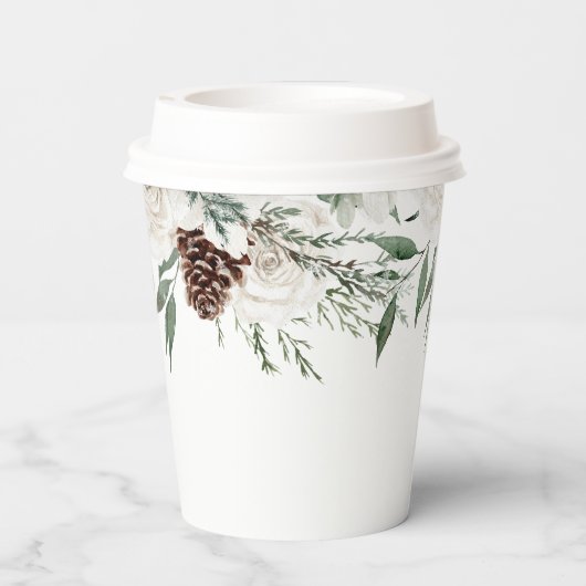 Groenblijvende elegante dennenappel bruidsdouche papieren bekers (Achterkant)