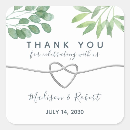 Groenblijvende Eucalyptus Calligrafie Trouwgunst Vierkante Sticker (Voorkant)