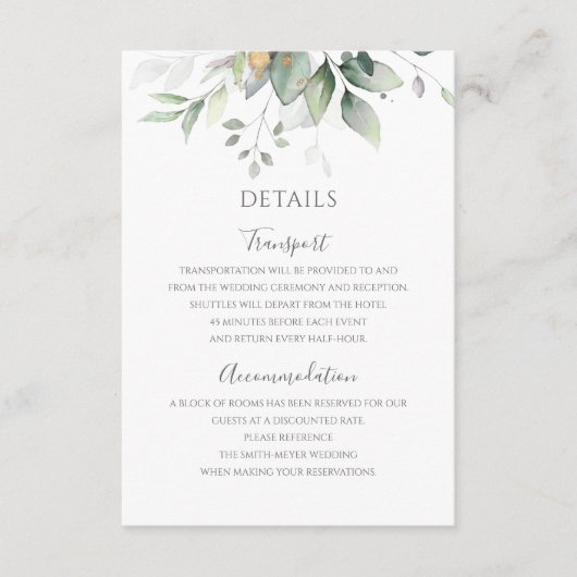 Groenblijvende Eucalyptus Gouden Bladeren Elegante Informatiekaartje (Voorkant)