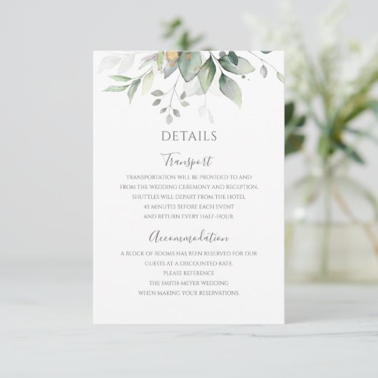 Groenblijvende Eucalyptus Gouden Bladeren Elegante Informatiekaartje (Staand voorkant)