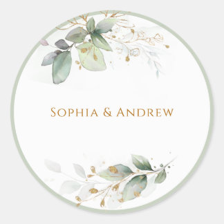Groenblijvende Eucalyptus Gouden Huwelijksenvelopz Ronde Sticker