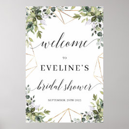 Groenblijvende eucalyptusbladeren gouden welkomstb poster