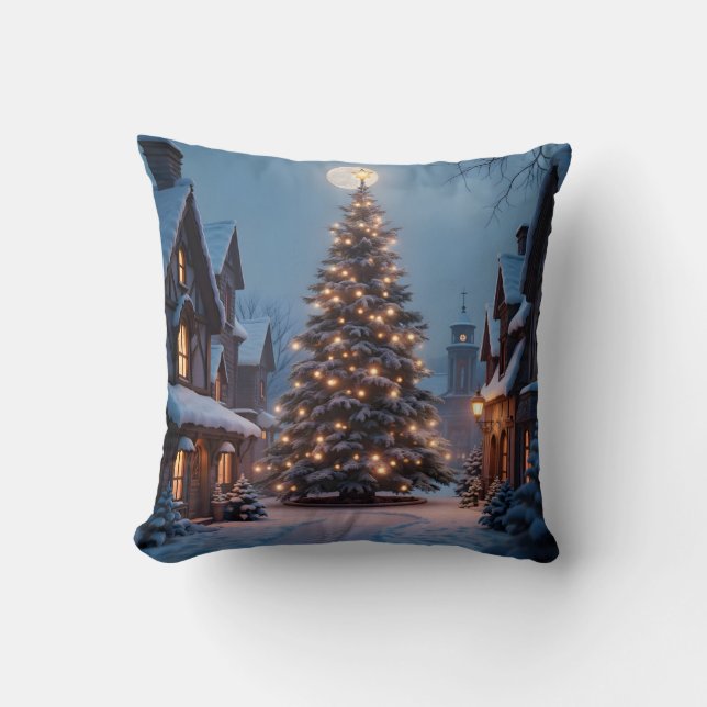 Groenblijvende Gloed – Kerstboom Kunst Worp Kussen (Voorkant)