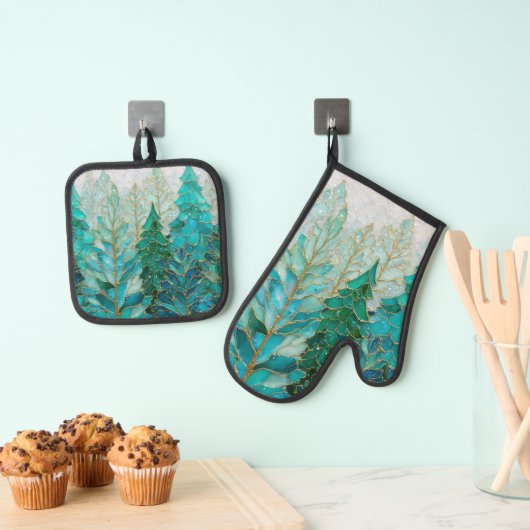 Groenblijvende Gloed – Kerstmis Ovenwant & Pannenlap Set (Insitu(Ophanging))