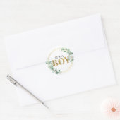 Groenblijvende het is een jongen Gouden Eucalyptus Ronde Sticker (Envelop)