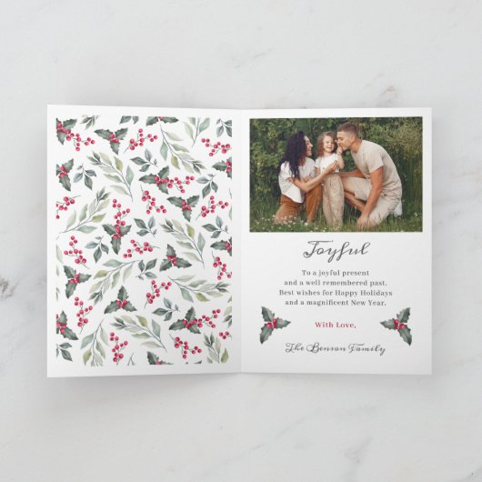 Groenblijvende Hulstbessen 2 Foto Prettig Kerstfee Feestdagen Kaart (Binnen)