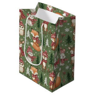 Groenblijvende Kerstvos Herten Konijn Uil Patroon Medium Cadeauzakje