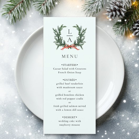 Groenblijvende krans bruiloft mintgroen menu