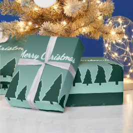 Groenblijvende slee-bospatroon gloed cadeaupapier