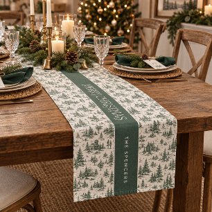 Groenblijvende Toile Familie Prettig Kerstfeest Korte Tafelloper