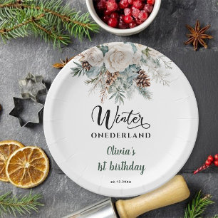 Groenblijvende Winter Onederland Eerste Verjaardag Papieren Bordje